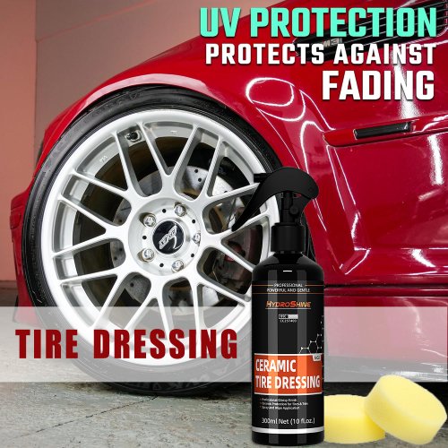 Immagine di Hydroshine Medicazione per pneumatici in ceramica per auto Nero Aspetto bagnato Brillante per pneumatici per una finitura lucida profonda per la protezione Spray brillante a lunga durata