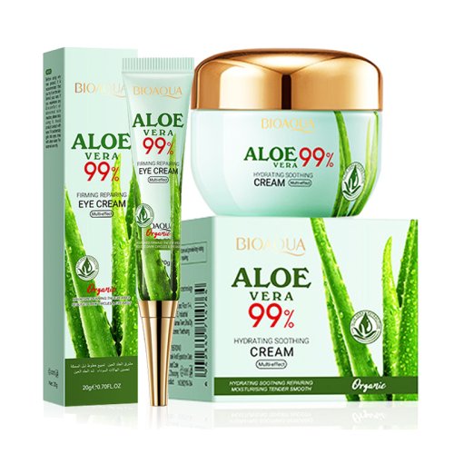 Imagen de 2 uds/kit BIOAQUA Aloe Vera juegos de cuidado de la piel crema para ojos facial hidratante reafirmante cremas de Aloe conjunto de cuidado de la piel facial