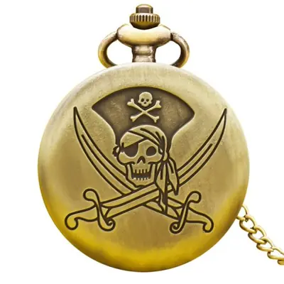 Image de Montre de Poche Crâne de Pirate Vintage en Bronze