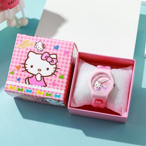 3D Hello Kitty Kinderuhr mit Box – Cinnamoroll, Kuromi und Melody Mädchenuhr, Anime Action Figuren Modell Spielzeug, Kinderuhr als Geschenk