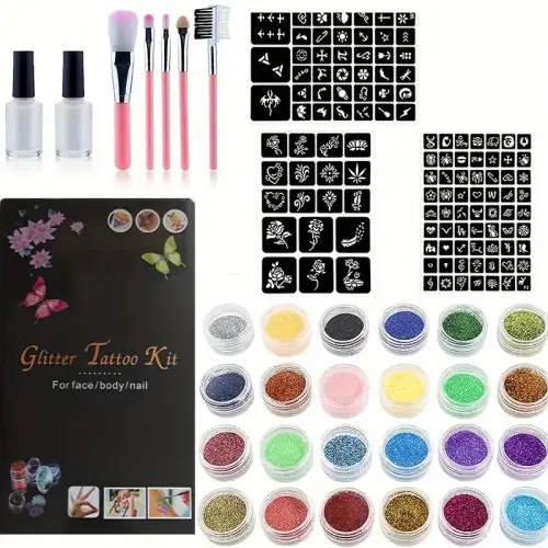 Image de Tatouages Temporaires Pailletés - 24 Couleurs Éclatantes