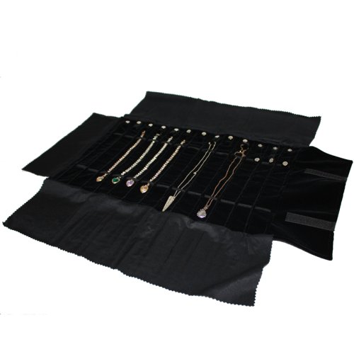 Afbeelding van Elegante Fluweel Sieraden Organizer Tas met Rollende Opbergruimte voor Kettingen, Oorbellen, Horloges en Armbanden – Draagbare Display Houder voor Reizen en Opslag