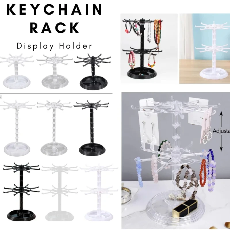 Image of Acrylic Rotating Keychain Display Rack with Adjustable Dual-Spinner Design for Jewelry, Trinkets, and Accessories