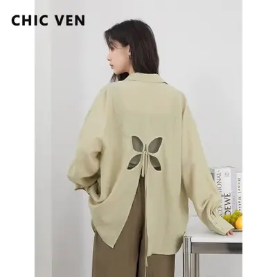 Image de Chemisier femme manches longues coupe ample dos évidé