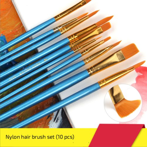 Immagine di Set di Pennelli per Artisti da 10 Pezzi in Nylon, Punta Tonda e Corta, Ideale per Acrilico e Acquerello con Gancio Incluso