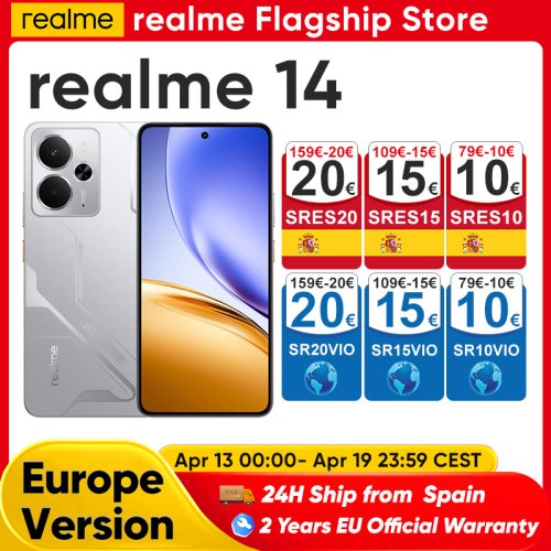 Imagen de Teléfono inteligente Realme 14 5G con procesador Snapdragon 6 Gen 4, pantalla AMOLED de 6.7 pulgadas a 120 Hz, batería de 6000 mAh y cámara principal de 50 MP con OIS – Estreno mundial 2025
