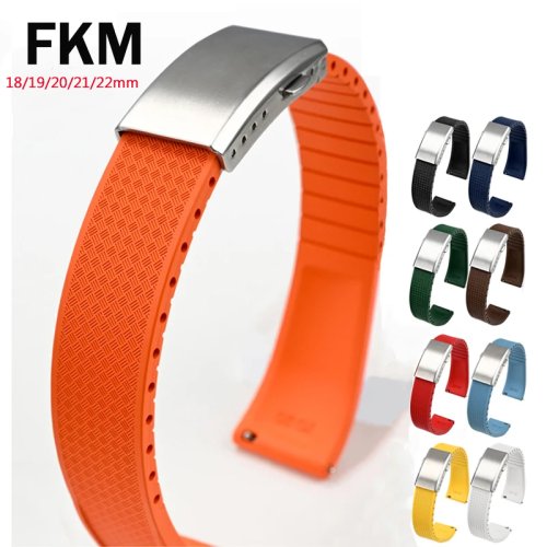 Zdjęcie Pasek do zegarka z gumy fluorowej FKM Tropic Strap 18-22 mm – składana klamra, szybkie zwalnianie, regulowany na wymiar dla mężczyzn i kobiet