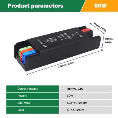 Image de Transformateur LED Ultra Fin 110V/220V vers 12V/24V - 60W à 400W