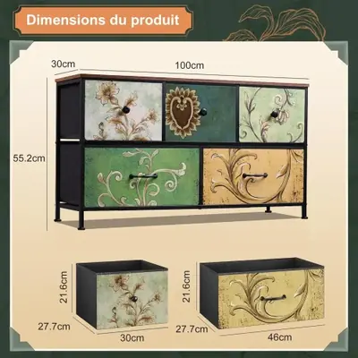 Image de Commode Vintage Tiroirs en Tissu - Meuble TV Design