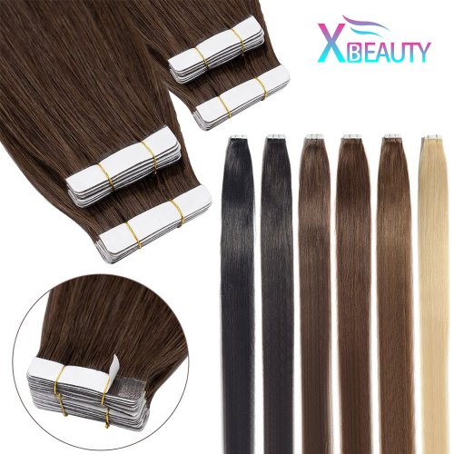 Imagen de Extensiones de Cabello Humano 100% Naturales con Cinta Adhesiva Reutilizable, Trama de Piel Sin Costuras, 20-40 Piezas, 26 Pulgadas para Mujer