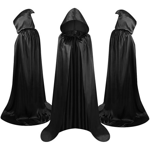 Czarny miękki płaszcz halloweenowy z kapturem – długa szata wiedźmy, peleryna unisex do kostiumu cosplay, akcesoria imprezowe i dekoracje świąteczne