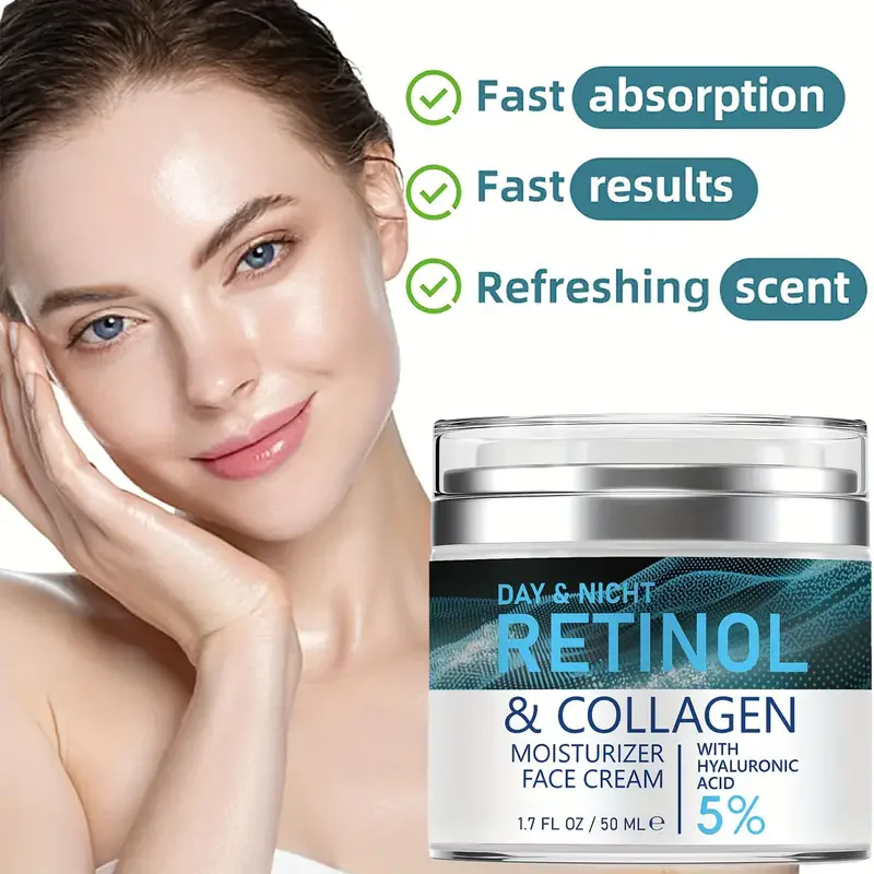 Image of Natural Retinol & Collagen Face Cream for Anti-Aging, Deep Hydration, Skin Brightening, and Gentle Exfoliation