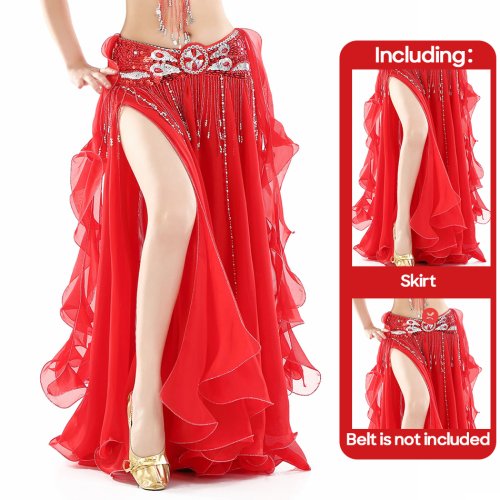 Immagine di Gonna da Danza del Ventre in Chiffon con Fessura Alta