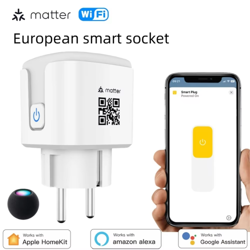 Imagen de Enchufe Inteligente Mini EU16A con Control por Aplicación, Compatible con HomeKit, Alexa y Google Assistant – Adaptador WiFi para Hogar Conectado