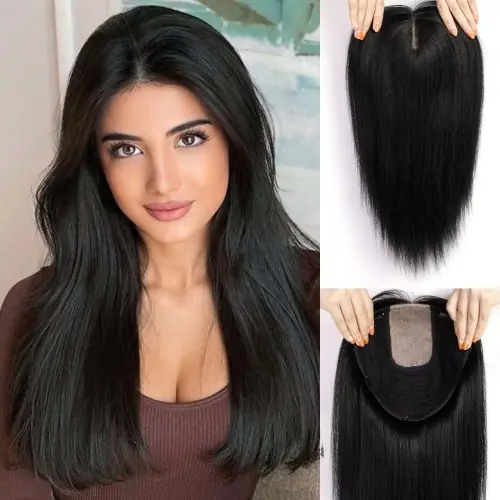 Image de Toppers de Cheveux Naturels Remy - Blond Brun 16 Pouces