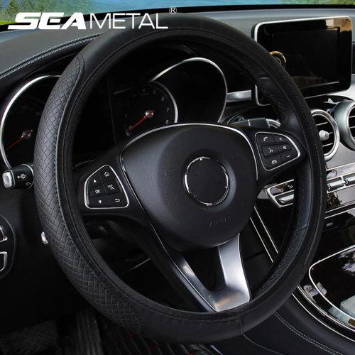Image of Premium Anti-Slip PU Leather Steering Wheel Cover for Cars – Universal Fit 37-39cm, Scratch-Resistant & Comfortable Grip Protector