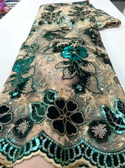 Imagen de Tela de Encaje de Terciopelo Nigeriano de 1 Yarda – Tela de Encaje Africano 2025, Material de Alta Calidad con Bordado Francés para Costura y Diseño de Moda