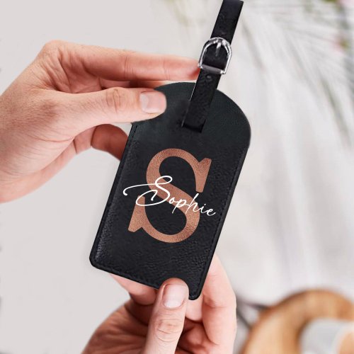 Image of Personalized Initial Monogram Luggage Tag in Premium PU Leather – Custom Name Travel Bag Label for Suitcases, Handbags & Carry-Ons – Stylish and Durable ID Tag Gift