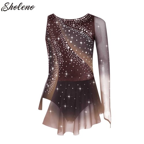 Afbeelding van Ritmische Gymnastiek Begrenste Maillots voor Kinderen Meisjes Mouwloze Strass Sheer Kunstschaatsen Ballet Dans Jurk Competitie