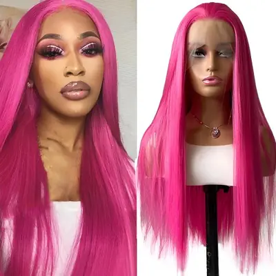 Image de Perruque Rose Synthétique Lisse - Sans Colle, Naturelle