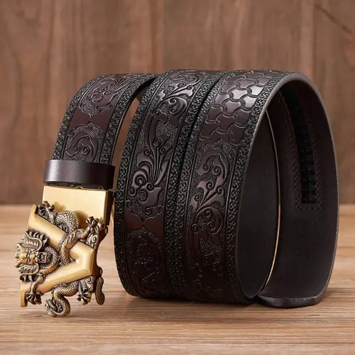 Image de Ceinture Homme Cuir Rétro Motif Dragon - Style Business & Décontracté