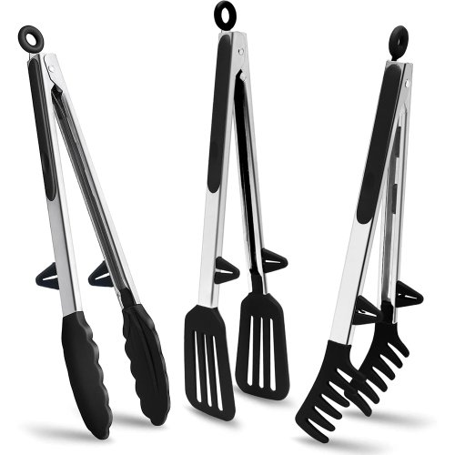 Immagine di LMETJMA Pinze da cucina Pinze per alimenti in silicone Pinze da cucina antiaderenti per barbecue Insalata Bistecca Pasta Spaghetti Tagliatelle JT302