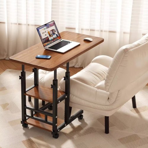 Imagen de Escritorio Doméstico con Rueda Giratoria, Mesita de Noche con Soporte de Escritorio de Pie Ajustable y Soporte para Ordenador Portátil Móvil, Ideal para Dormitorio y Oficina en Casa