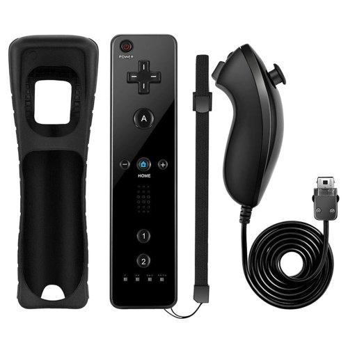 Immagine di Telecomando Bluetooth Wireless 2 in 1 per Nintendo Wii e Wii U con Gamepad, Nunchuck e Motion Plus inclusi – Set Completo con Custodia in Silicone Protettiva