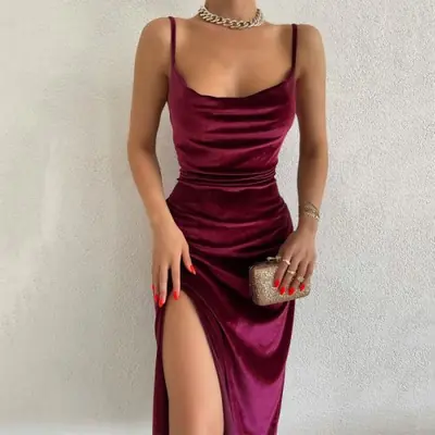 Image de Robe Maxi Velours Fente Latérale - Style Y2K 2024