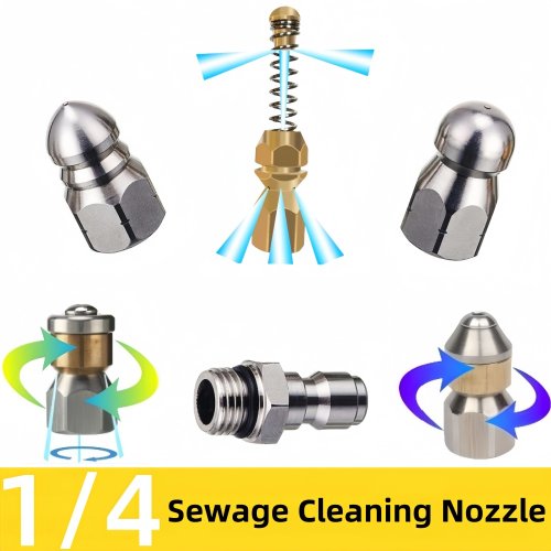 Imagen de Boquilla de limpieza a presión de acero inoxidable G1/4 pulgadas, boquilla de limpieza de alcantarillado, accesorios de limpieza de tuberías de drenaje