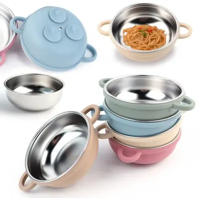 Image de Bol et Cuillère Anti-Dérapante pour Bébé - Vaisselle Saine & Pratique