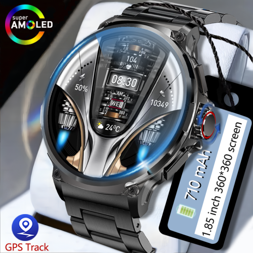 Zdjęcie Nowy Męski Smartwatch z GPS, Ekran AMOLED Ultra HD 1.85 Cala, Bateria 710 mAh, Połączenia Bluetooth, Kompatybilny z Androidem i iOS – Model 2026