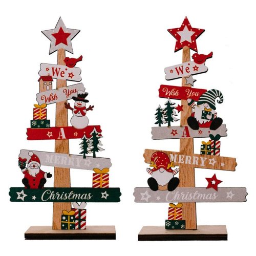Afbeelding van Houten Kerstdecoratie Set met DIY Desktop Kerstboom, Kerstman Plaque en Handgemaakte Kerstborden voor Feestelijke Sfeer in 2024