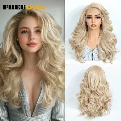 Image de Perruque Lace Front Synthétique Body Wave 22" - Ombré Chocolat Blond