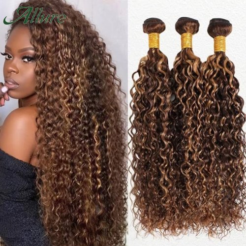 Image of Luxurious Kinky Curly Honey Blonde Brazilian Raw Human Hair Weave Bundles – 100% Unprocessed Natural Hair Extensions for Voluminous, Healthy & Long-Lasting Style