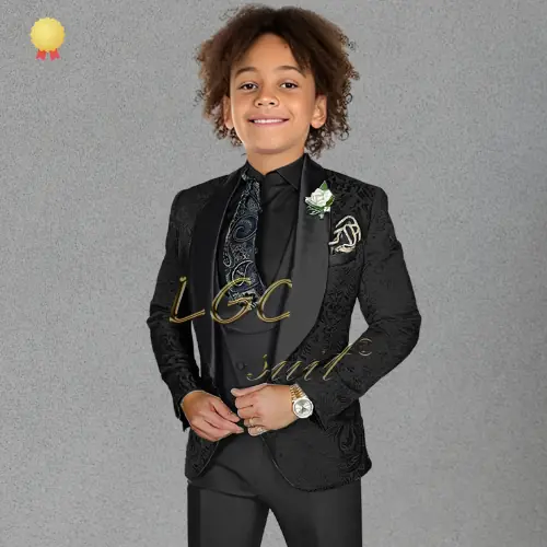 Image de Costume Noir 3 Pièces pour Garçons - Élégant & Personnalisable