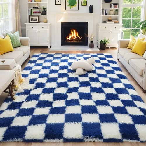Immagine di Tappeto Moderno in Peluche Scozzese a Scacchiera – Morbido e Soffice per Soggiorno, Camera da Letto e Gioco dei Bambini – Tappetino Decorativo per Casa