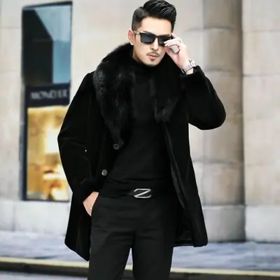 Image de Manteau Homme Fausse Fourrure Hiver Luxe Noir