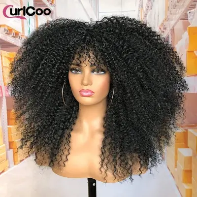 Image de Perruque Afro Bouclée Longue - Frange Naturelle