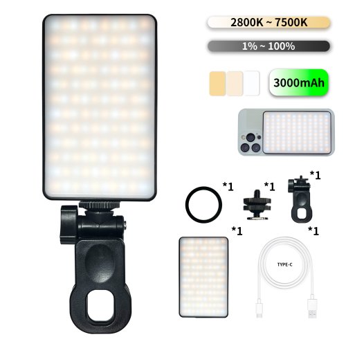 Afbeelding van 1pc oplaadbaar magnetisch LED-selfielicht, 3 modi dimbaar licht, 3000mAh, 120LED's, clip-on voor telefoon / laptop / pc,