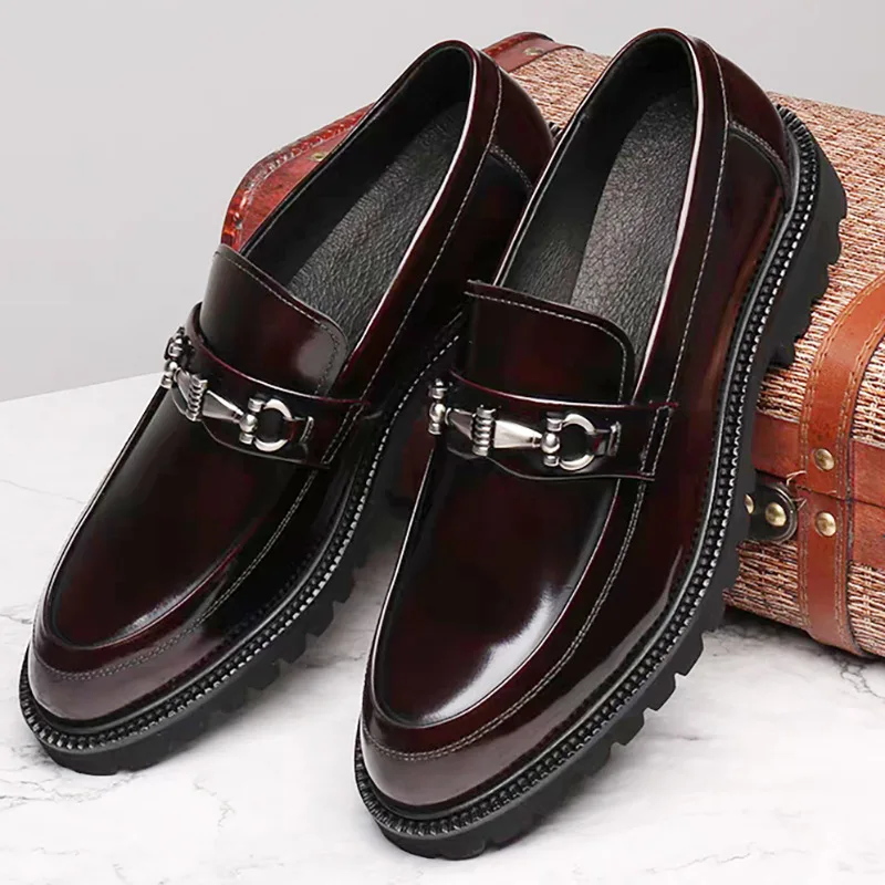 Zdjęcie Męskie skórzane buty wizytowe z ozdobnym paskiem i klamrą – eleganckie buty oxford do ślubu, imprez formalnych i biura, dostępne w dużych rozmiarach od 38 do 48