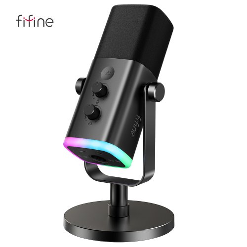 Zdjęcie Mikrofon dynamiczny FIFINE USB/XLR z dotykowym przyciskiem wyciszenia, gniazdo słuchawkowe, sterowanie we/wy, do miksera PC PS5/4, mikrofon do gier Ampligame AM8