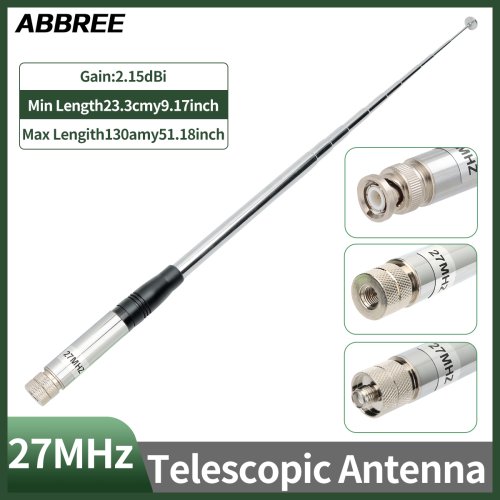 Afbeelding van ABREE Telescopische Antenne 27 MHz CB voor Baofeng UV-5R, BF-888S, UV-17, 21 Pro en Quansheng UV-K5 – Vrouwelijke en Mannelijke Aansluiting