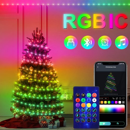 Afbeelding van 20 Meter RGBIC Adresbare LED Strip Licht met Bluetooth, App Bediening en Muziek Sync – Verlichting voor Kerst, Feesten en Decoratie