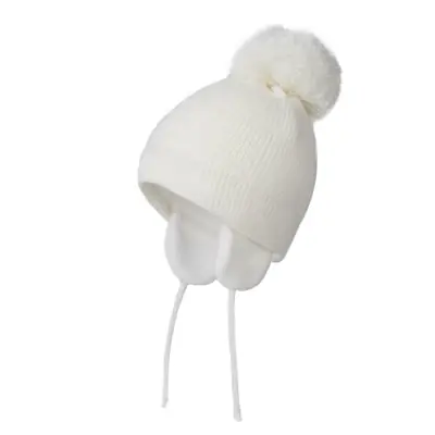 Image de Bonnet Hiver Bébé Tricoté avec Pompon - Doublure Polaire Chaude