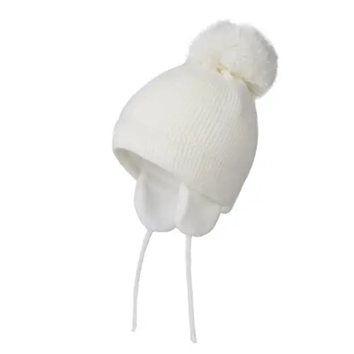 Image de Bonnet Hiver Bébé Tricoté avec Pompon - Doublure Polaire Chaude