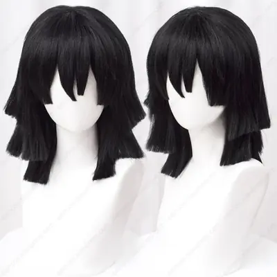 Image de Perruque Cosplay Obanai - Cheveux Noirs Fluffy 40cm