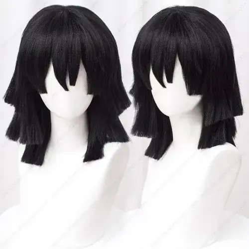 Image de Perruque Cosplay Obanai - Cheveux Noirs Fluffy 40cm