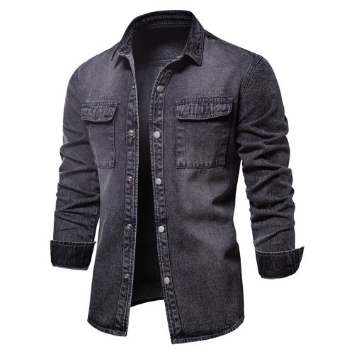 Imagen de Camisa Vaquera de Algodón para Hombre – Estilo Casual y Robusto, Manga Larga, Color Sólido, Ideal para Primavera