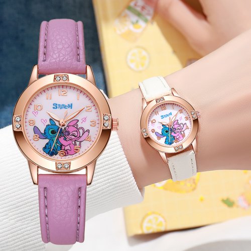 Image of Adorable Cartoon Character Kids Watch with Rhinestone Dial and Soft Leather Strap – Perfect Gift for Children